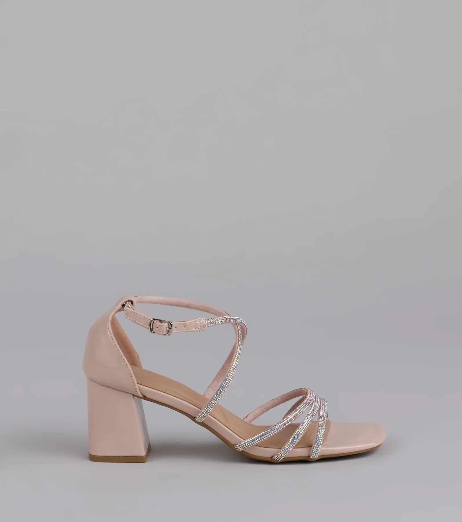 A-List Glam Rhinestone Strappy Block Heels