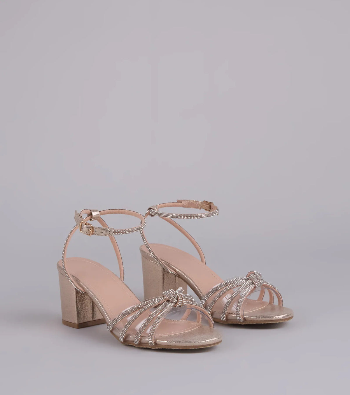 Sparkle Mode Rhinestone Strappy Glitter Block Heels