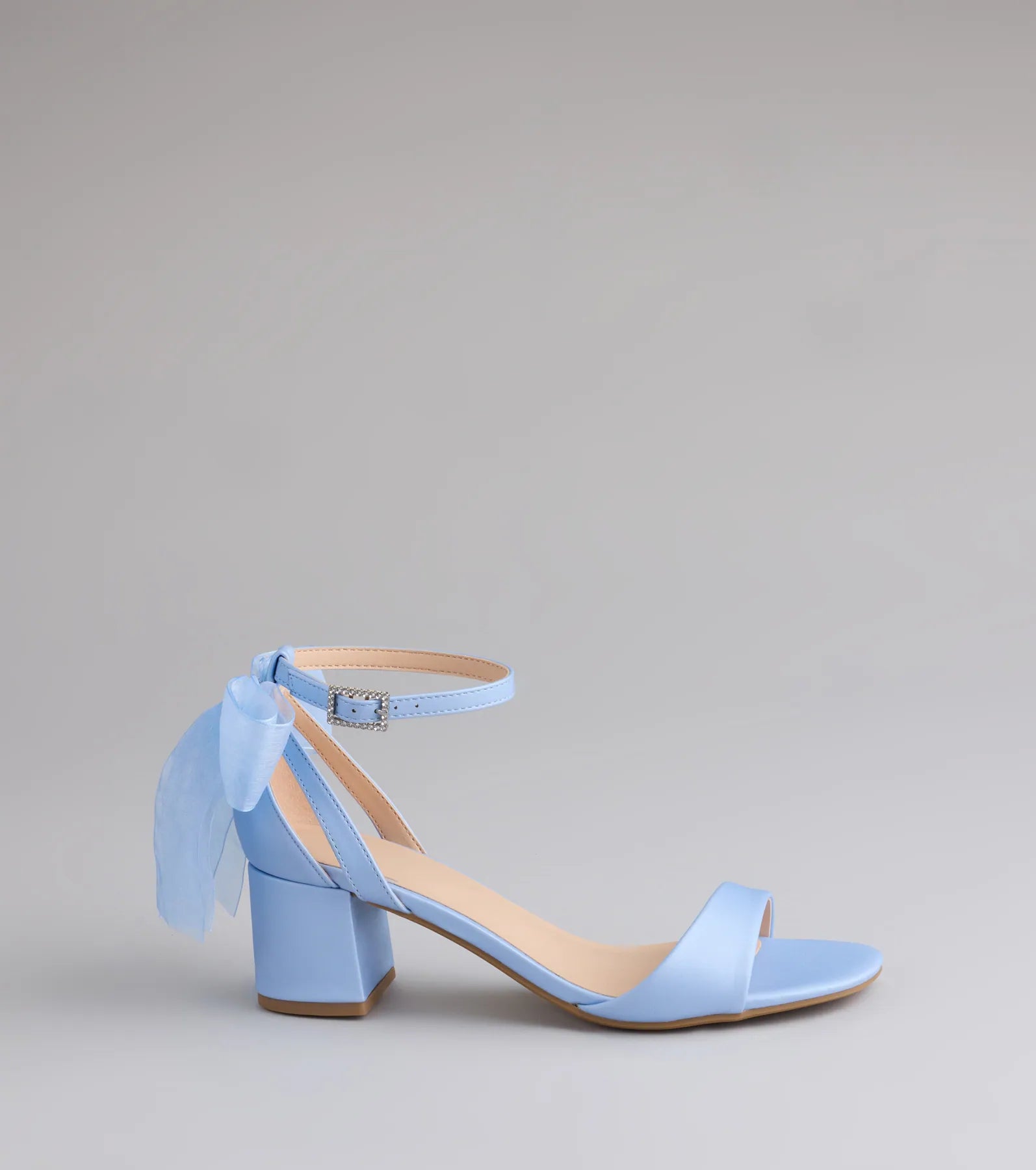 So Pretty Chiffon Bow Satin Block Heels