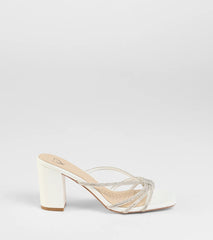 Party Look Rhinestone Strappy Block Heel Mules