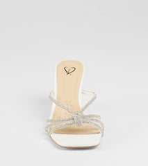 Party Look Rhinestone Strappy Block Heel Mules