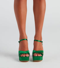 Party Perfect Satin Platform Block Heels