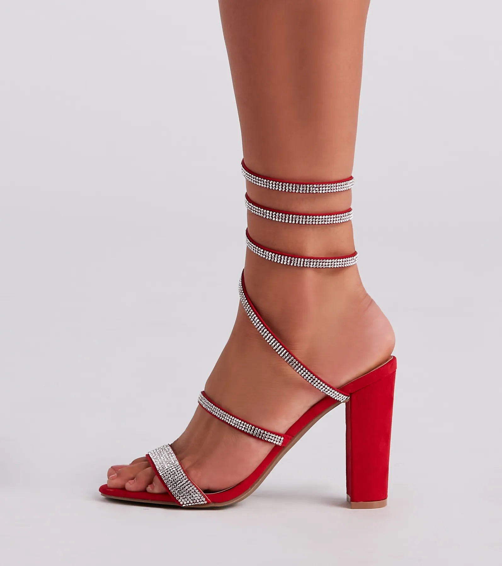 Fancy Gal Rhinestone Spiral Block Heels