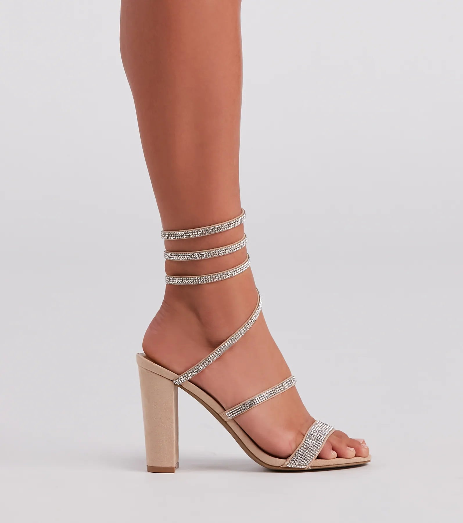 Fancy Gal Rhinestone Spiral Block Heels