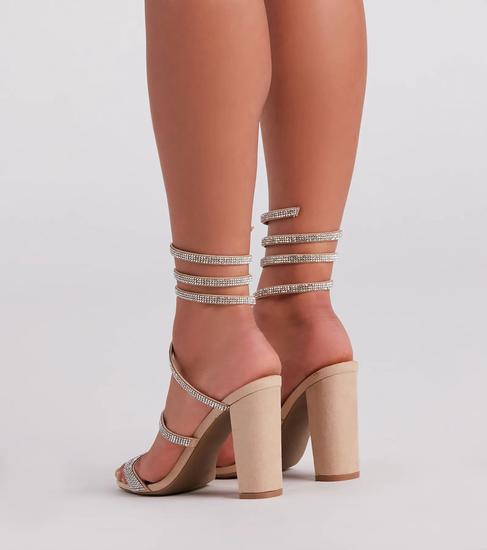 Fancy Gal Rhinestone Spiral Block Heels