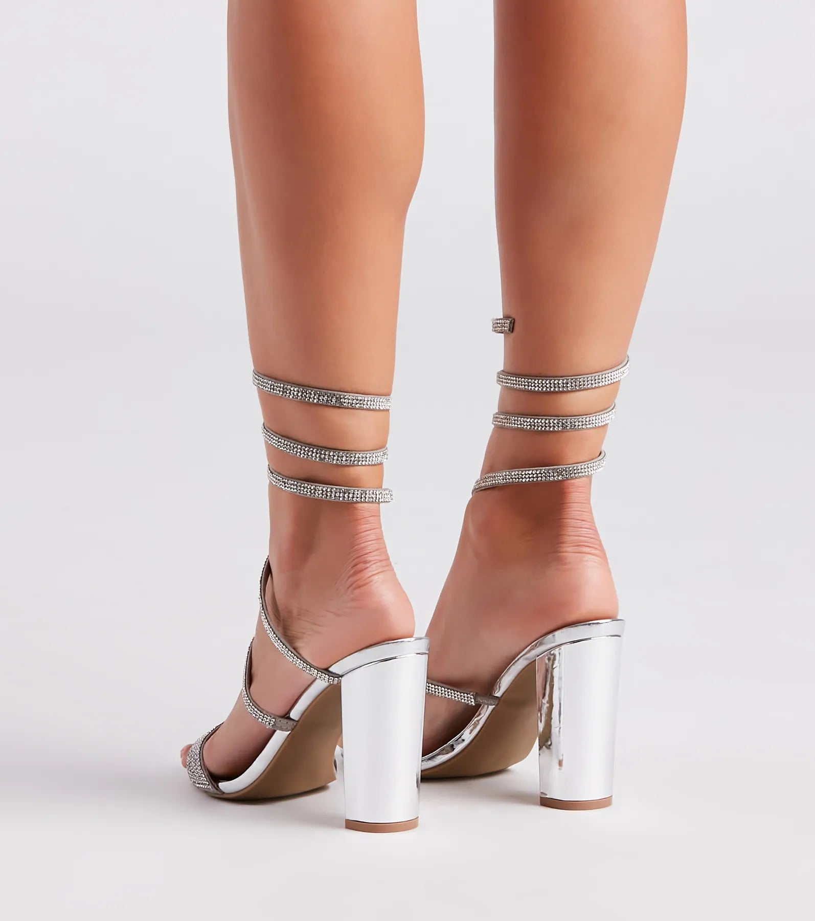 Fancy Gal Rhinestone Spiral Block Heels