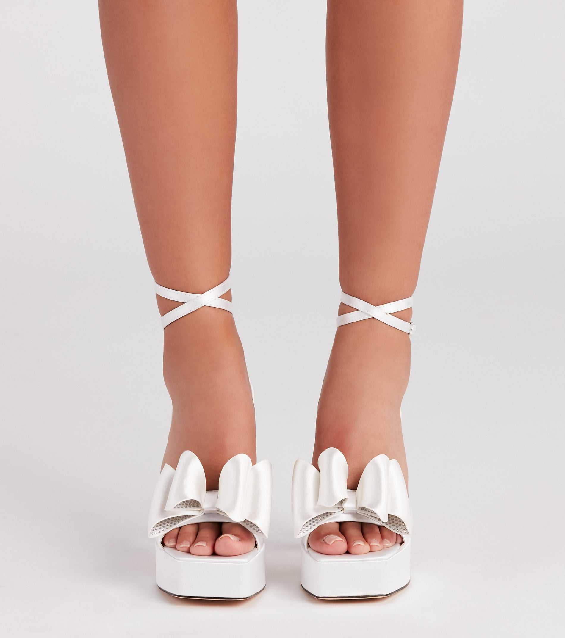 Time To Be Fab Satin Bow Platform Heels