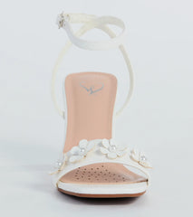 Blooming Chic Flower Detail Faux Leather Block Heels