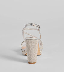 Glam Stride Rhinestone Metallic Platform Block Heels