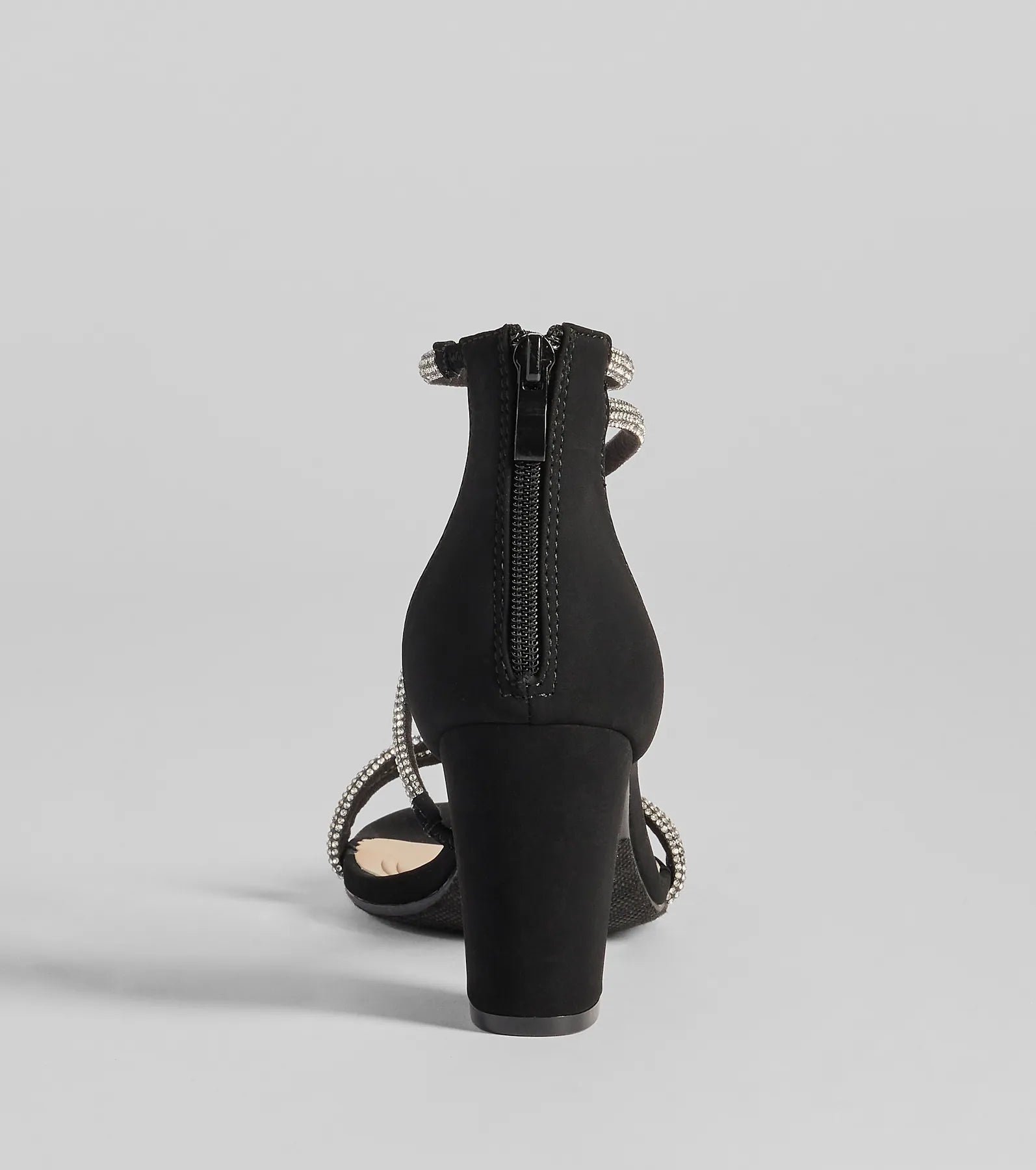 Language Of Glam Rhinestone Strap Block Heels