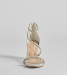 Reigning In Rhinestone Asymmetrical Strap Glitter Heels
