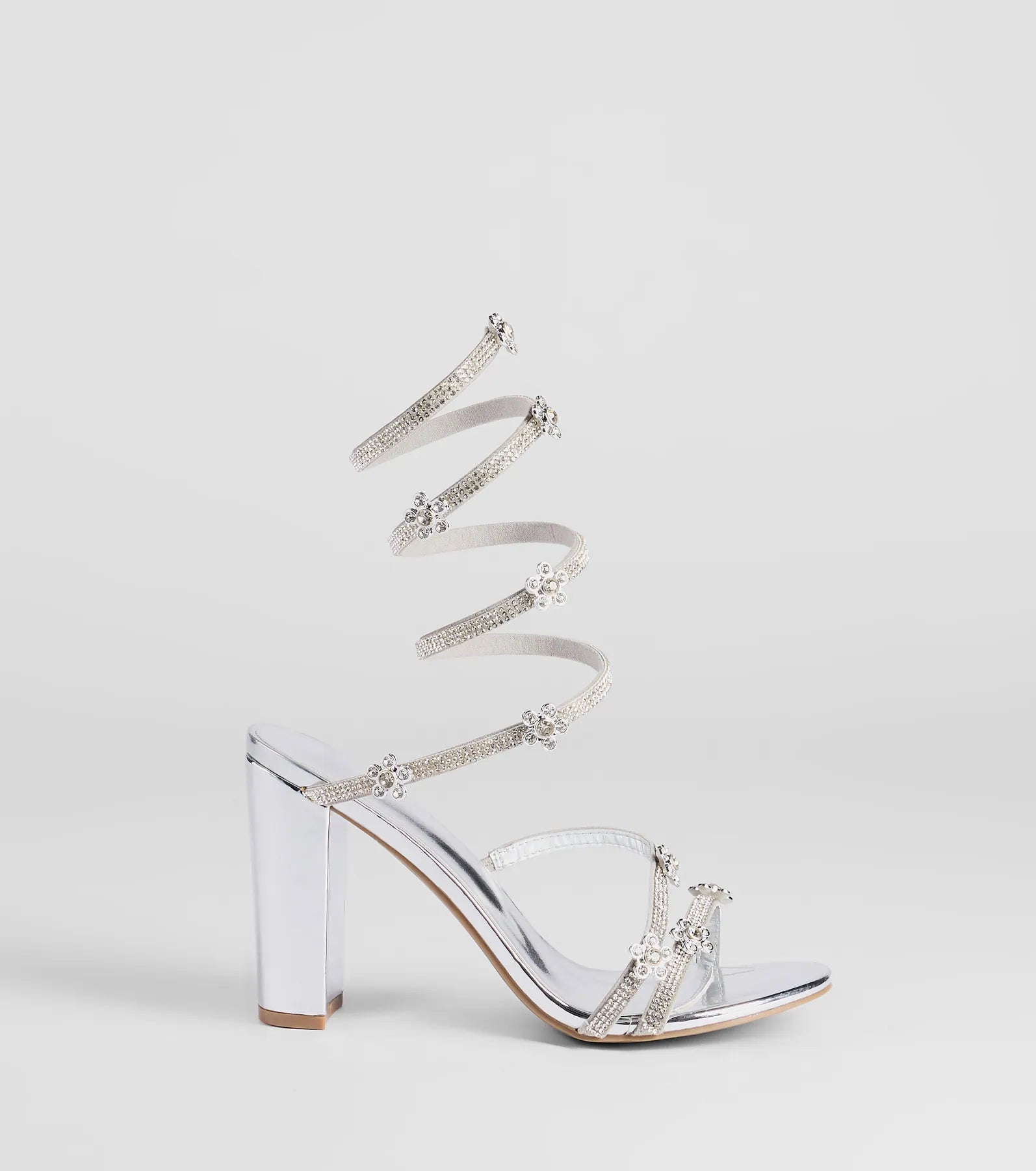 Instant Dazzle Flower Rhinestone Spiral Block Heels
