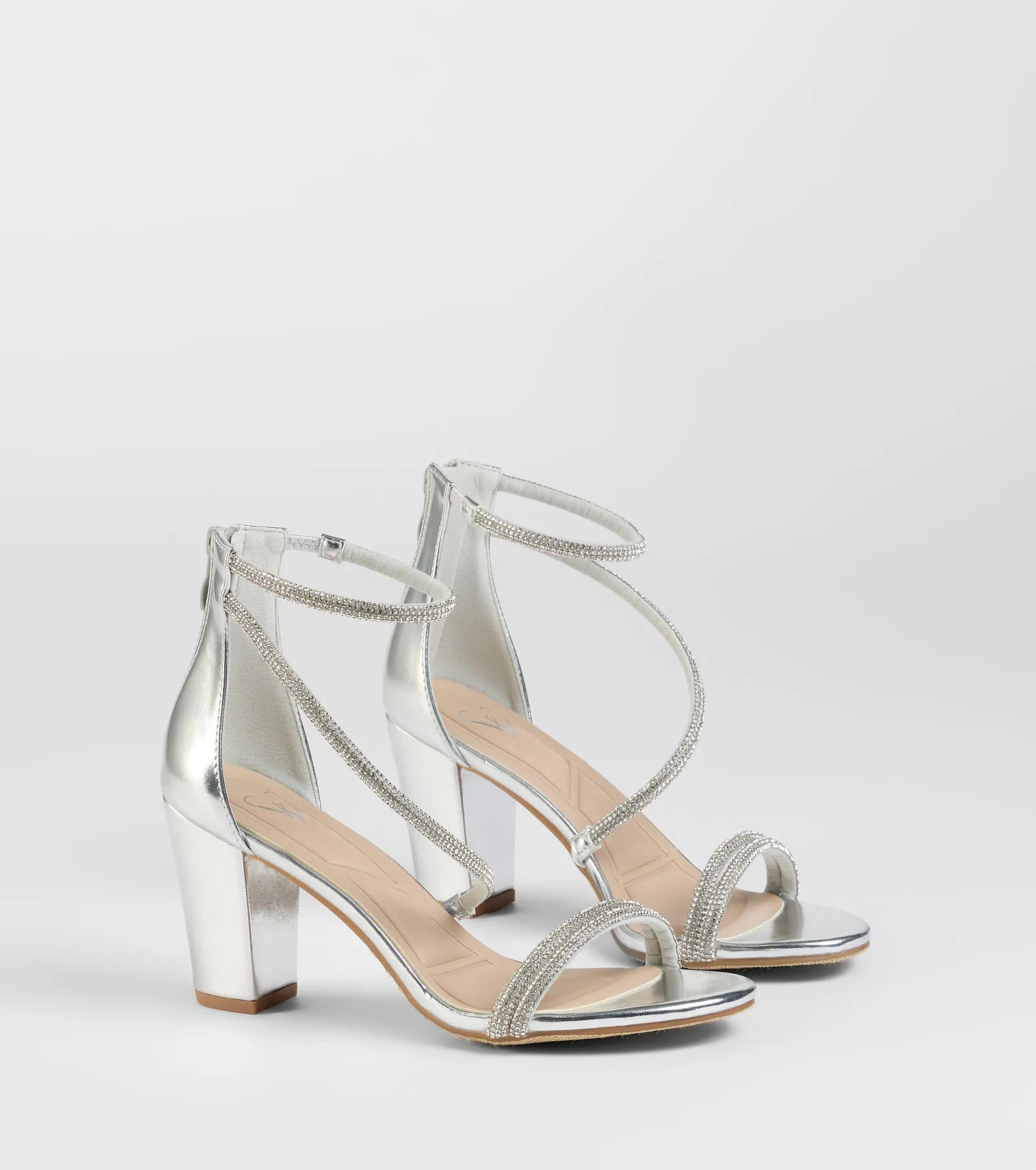 Love To Sparkle Rhinestone Strap Block Heels