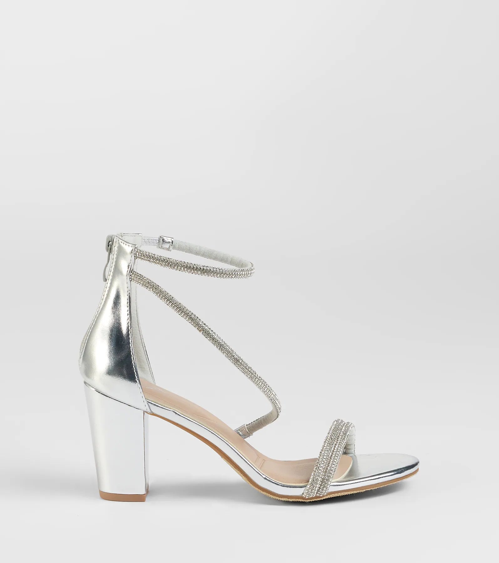 Love To Sparkle Rhinestone Strap Block Heels