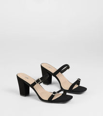 On The Down Low Rhinestone Buckle Mules