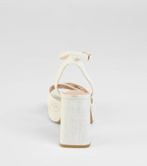 Resort Ready Eyelet Linen Platform Block Heels