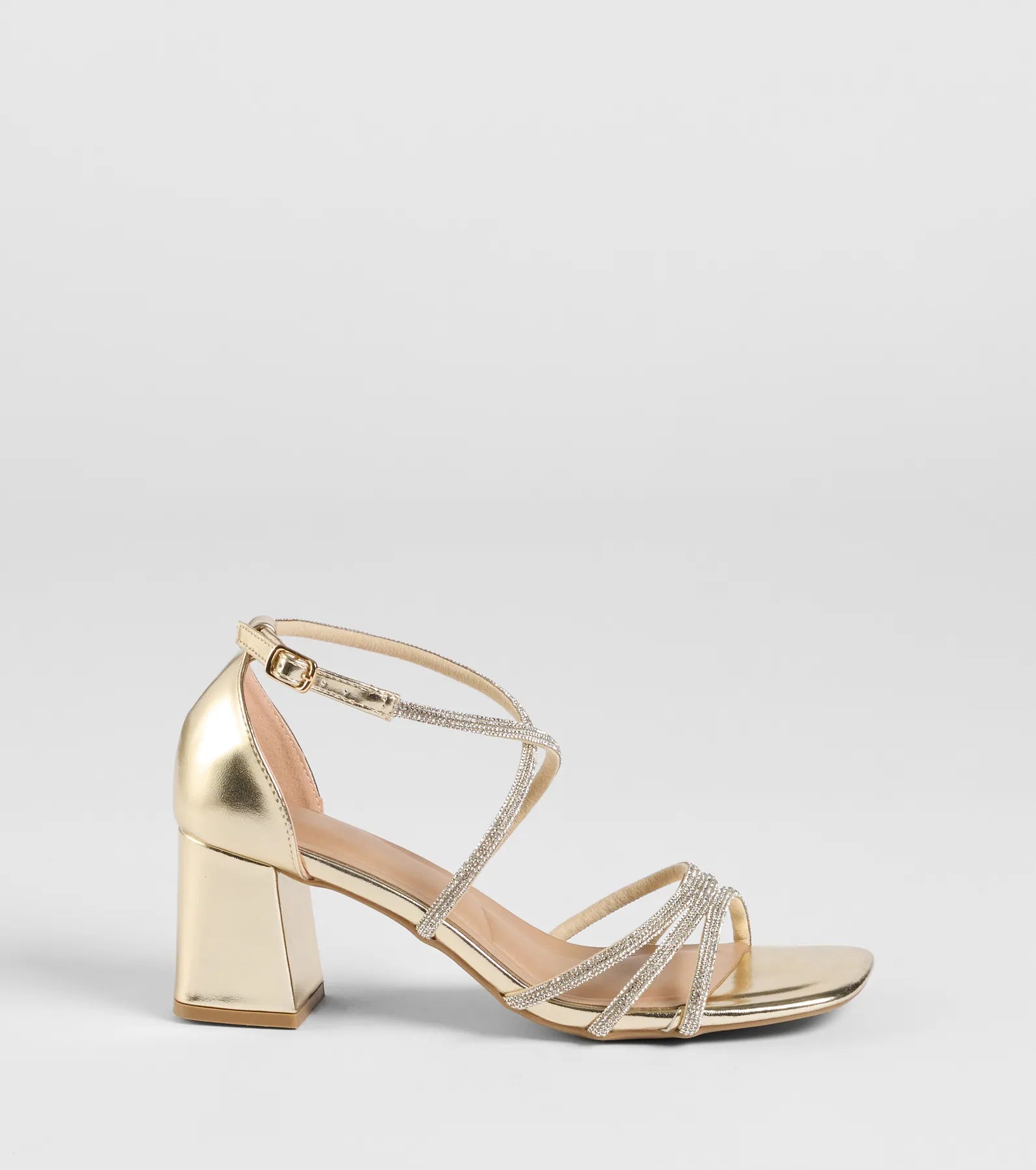 A-List Glam Rhinestone Strappy Block Heels