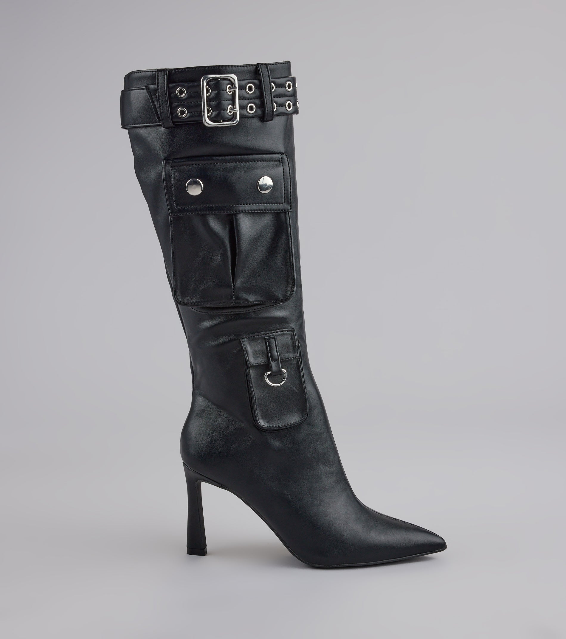 Hot on the Heist Buckled Pocket Stiletto Boots