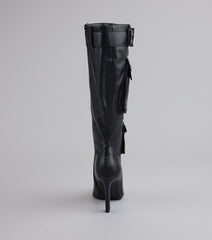 Hot on the Heist Buckled Pocket Stiletto Boots
