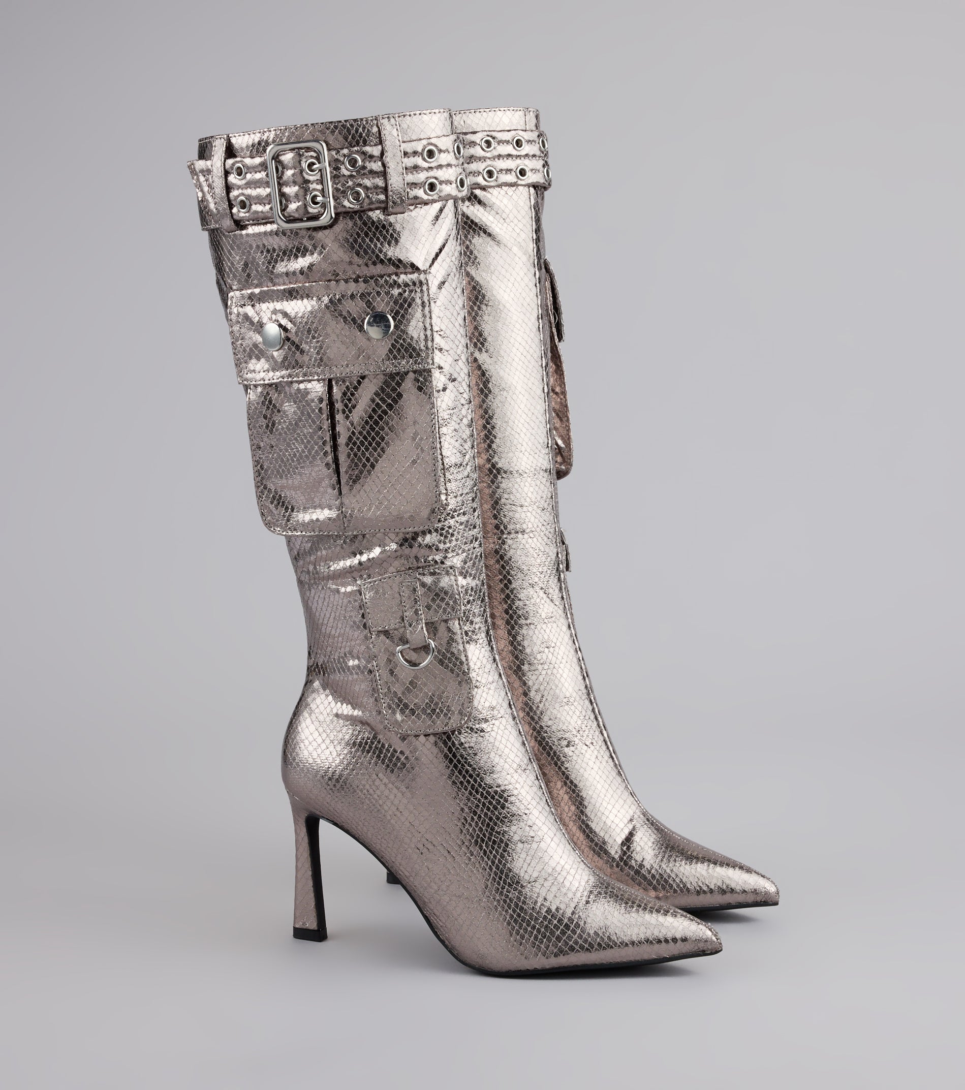 Hot on the Heist Buckled Pocket Stiletto Boots