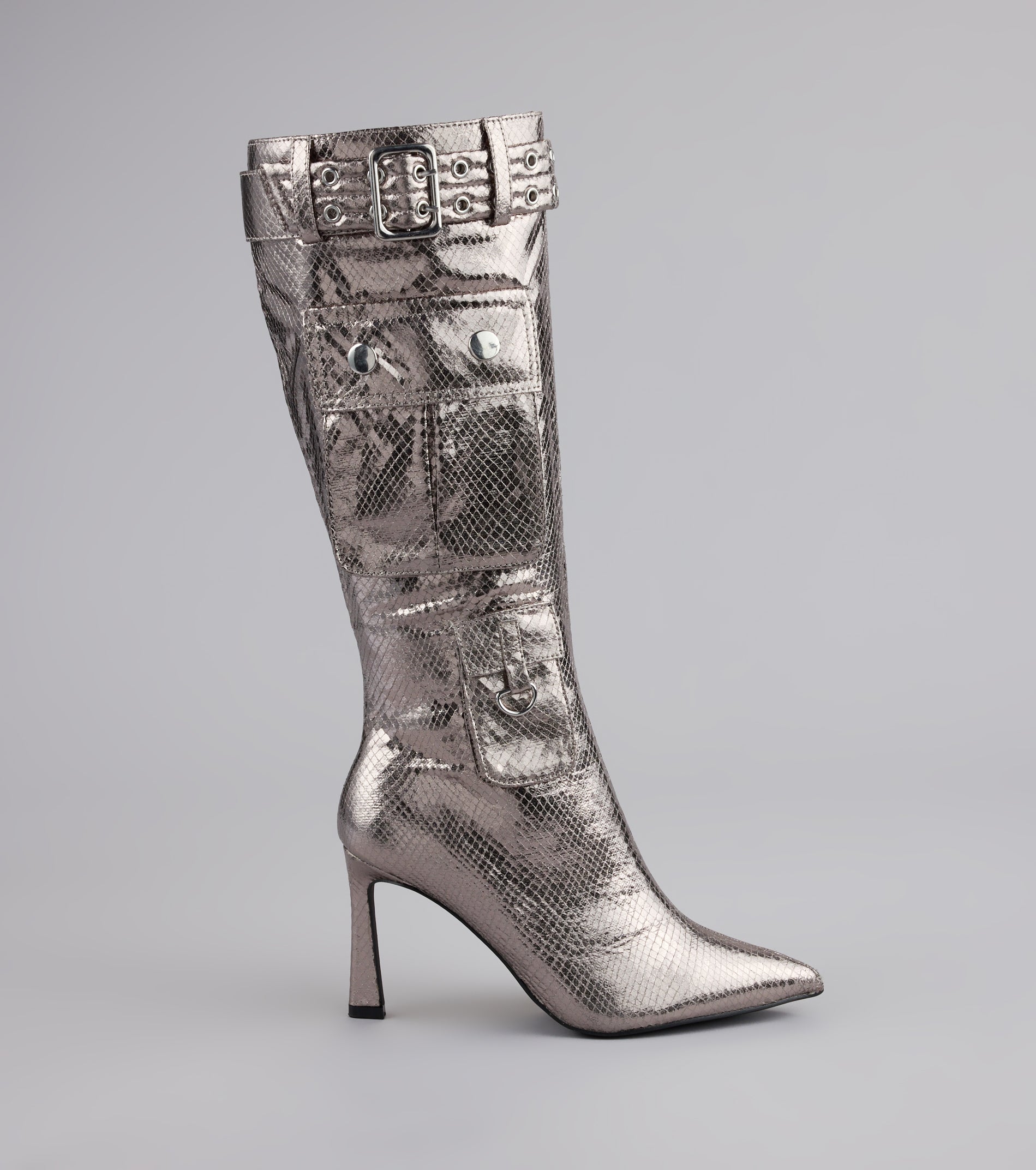 Hot on the Heist Buckled Pocket Stiletto Boots