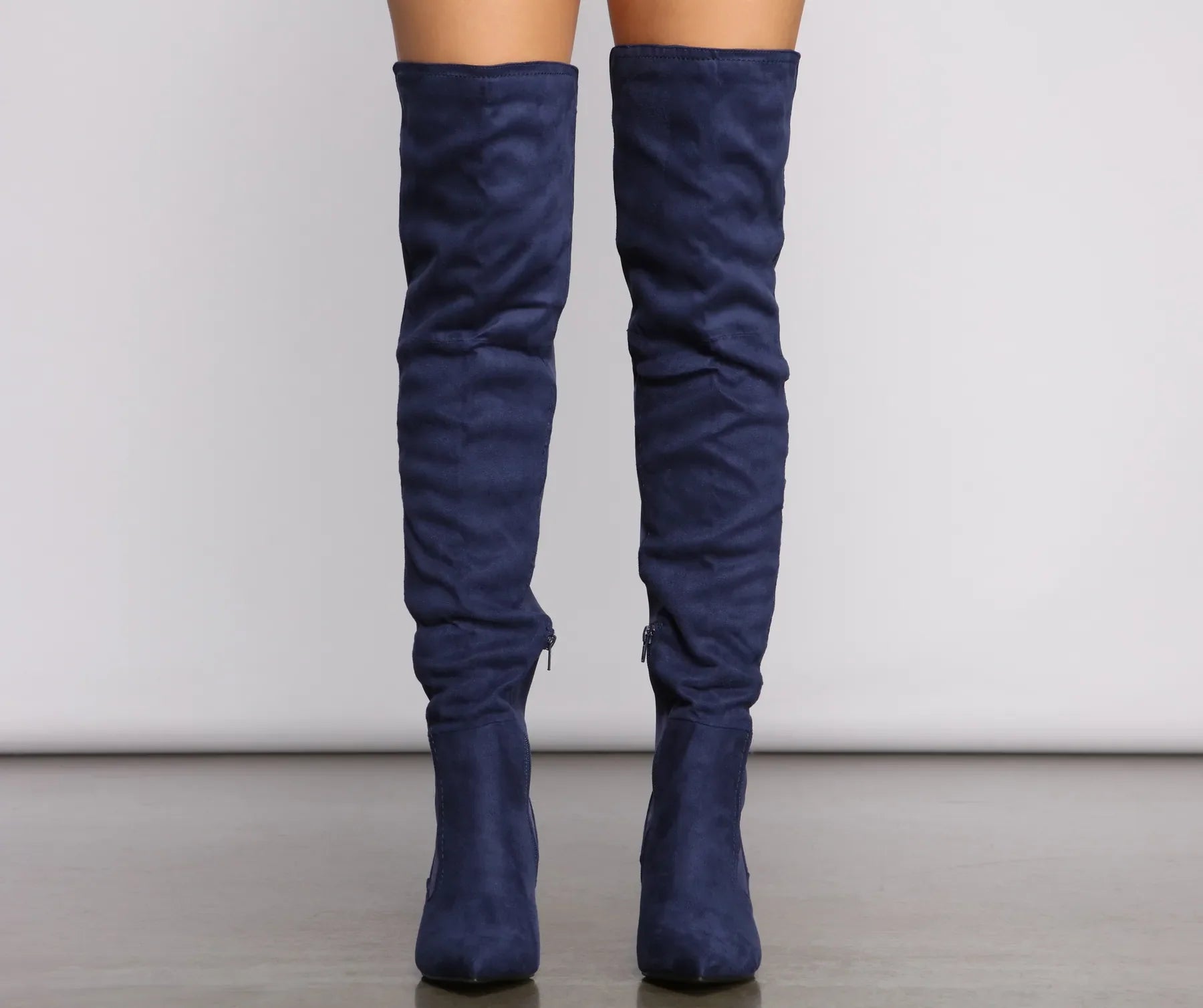 Faux Suede Over The Knee Block Heel Boots