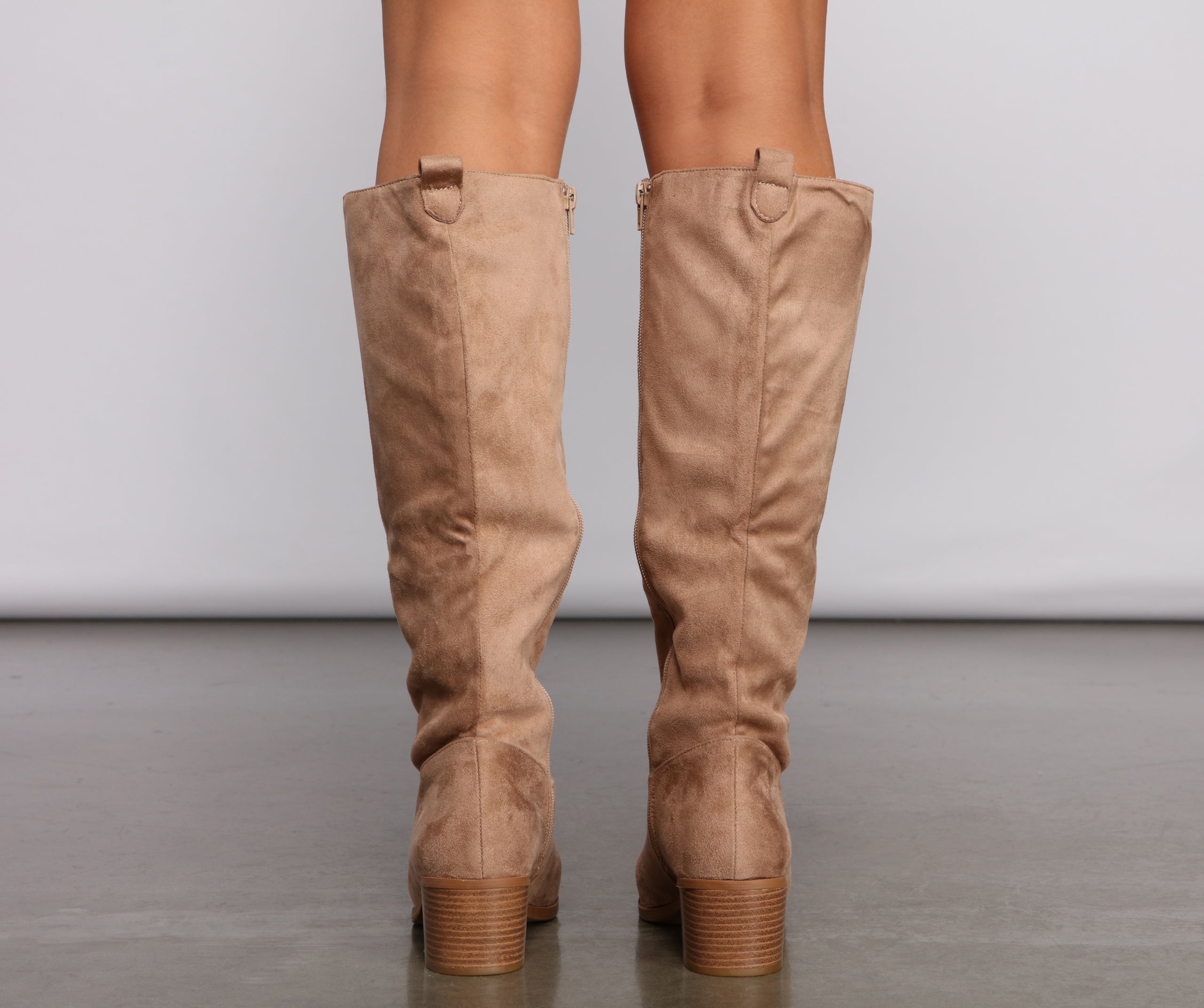 Fall For Faux Suede Stacked Heel Boots