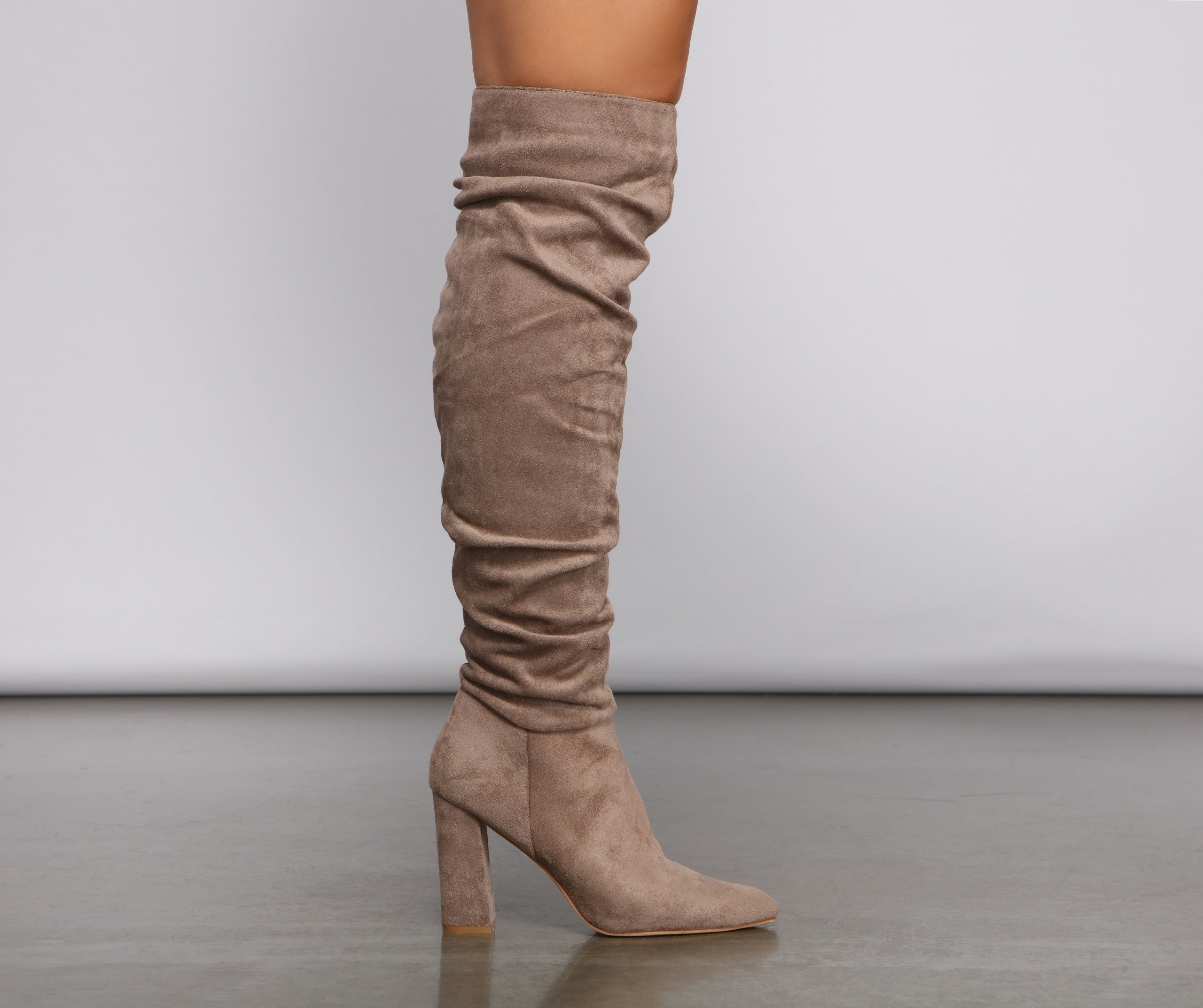 Faux Suede Knee-High Block Heel Boots
