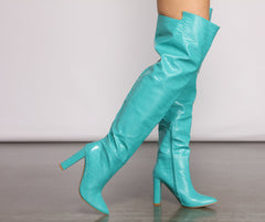 Fashionista Chic Croc Embossed Faux Leather Boots