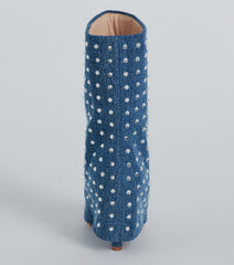 Fashion Diva Rhinestone Fold-Over Denim Boots
