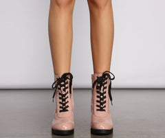 Edgy-Chic Patent Faux Leather Block Heel Booties