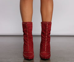 Faux Suede Studded Chic Stiletto Booties