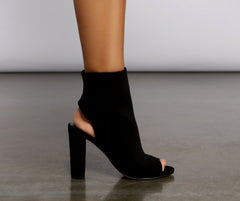 Classic Staple Faux Nubuck Peep Toe Booties