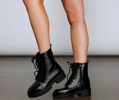 Lace Up Faux Leather Combat Boots
