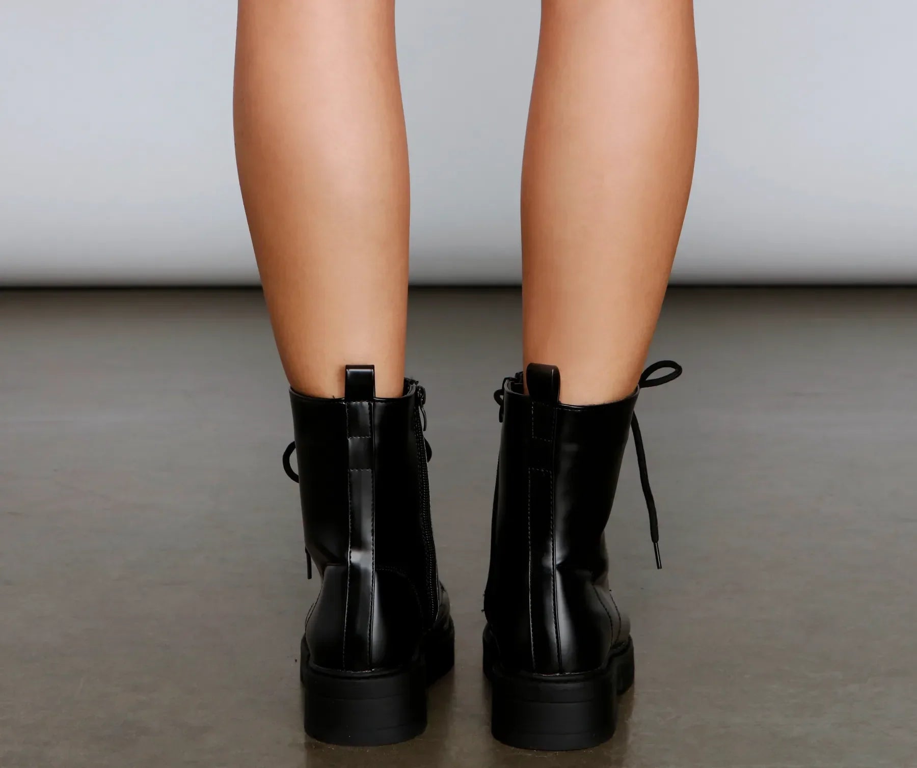 Lace Up Faux Leather Combat Boots