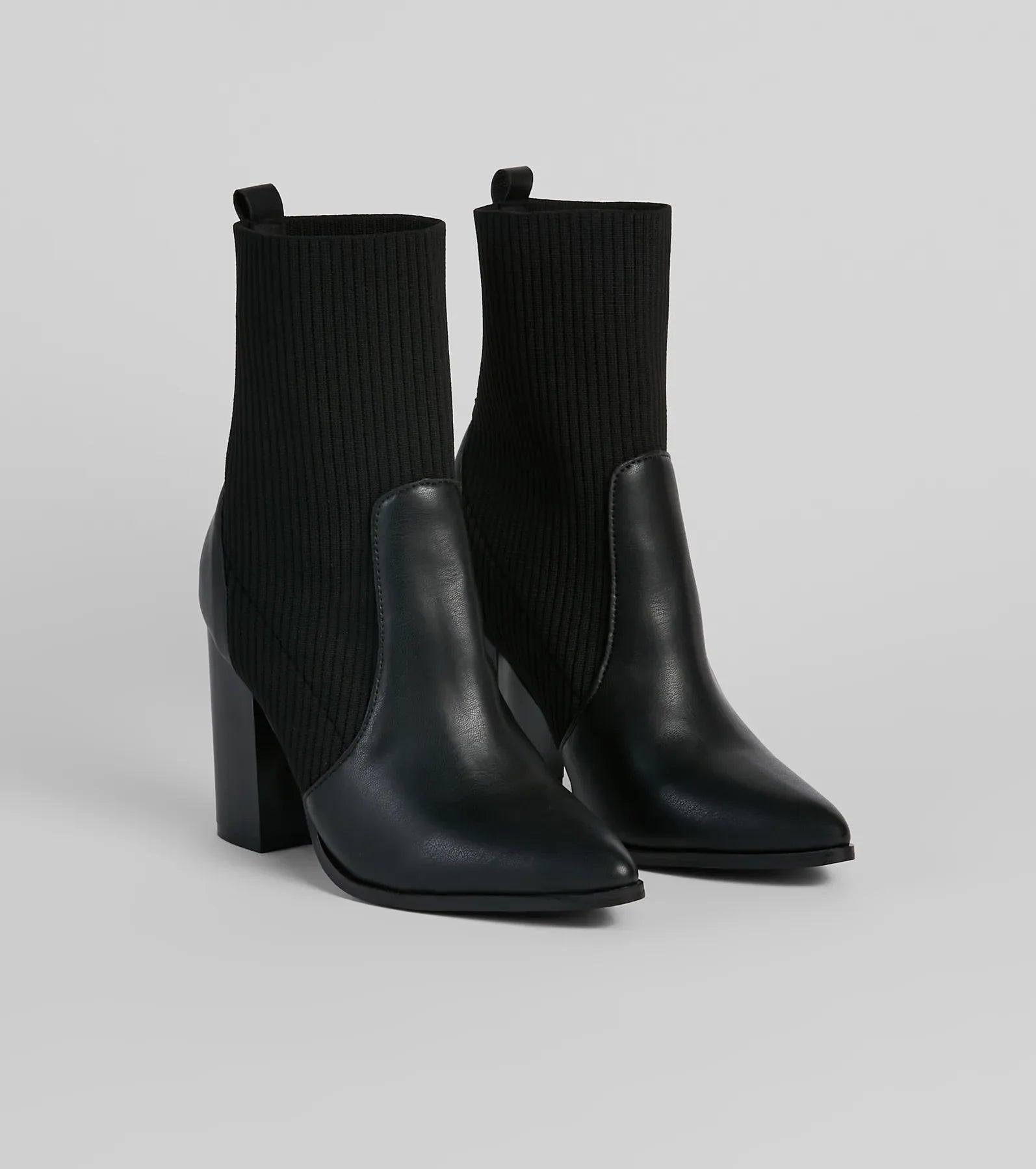 Brand New Attitude Knit Faux Leather Booties