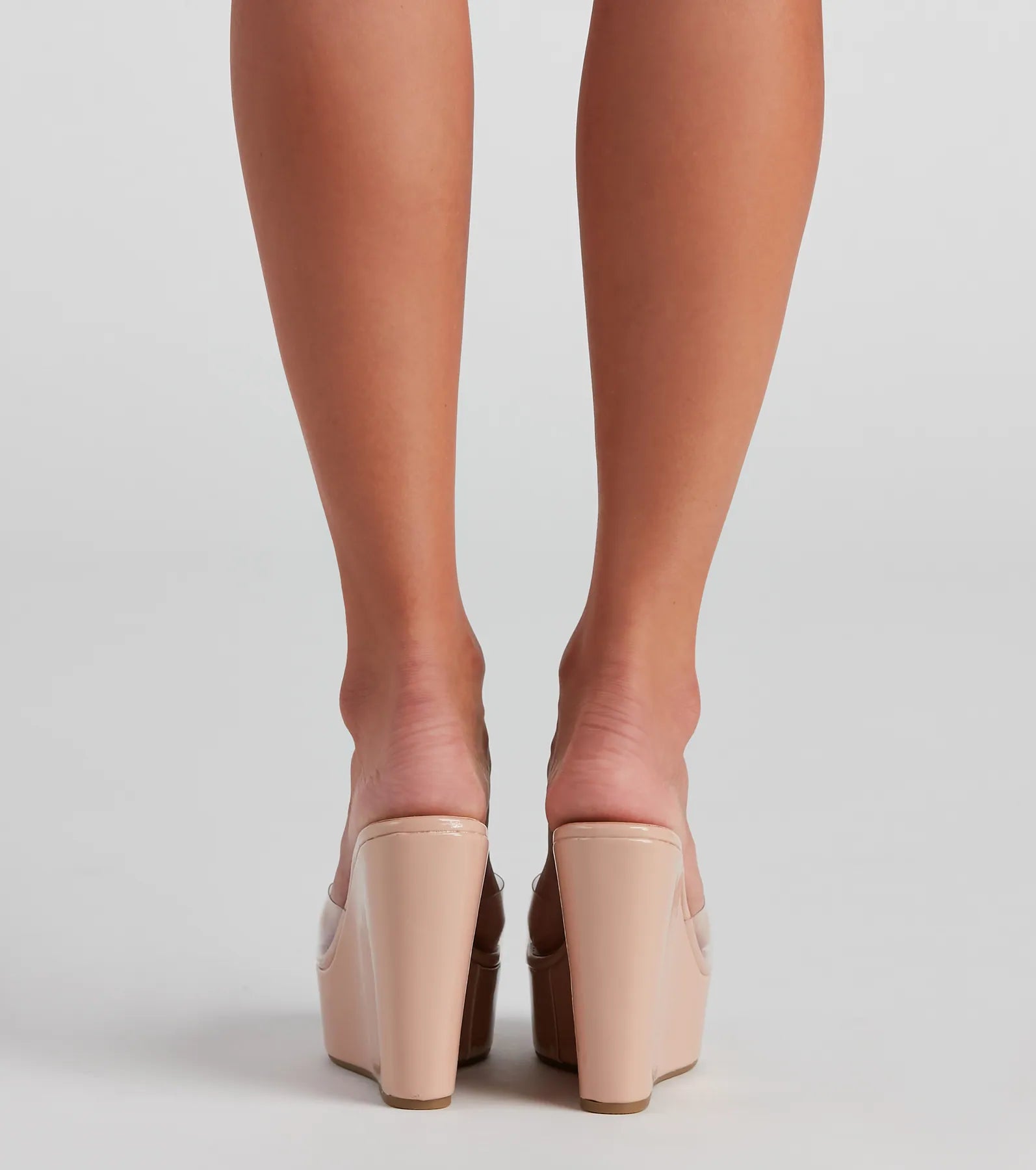 In the Clear Faux Patent Leather Wedges