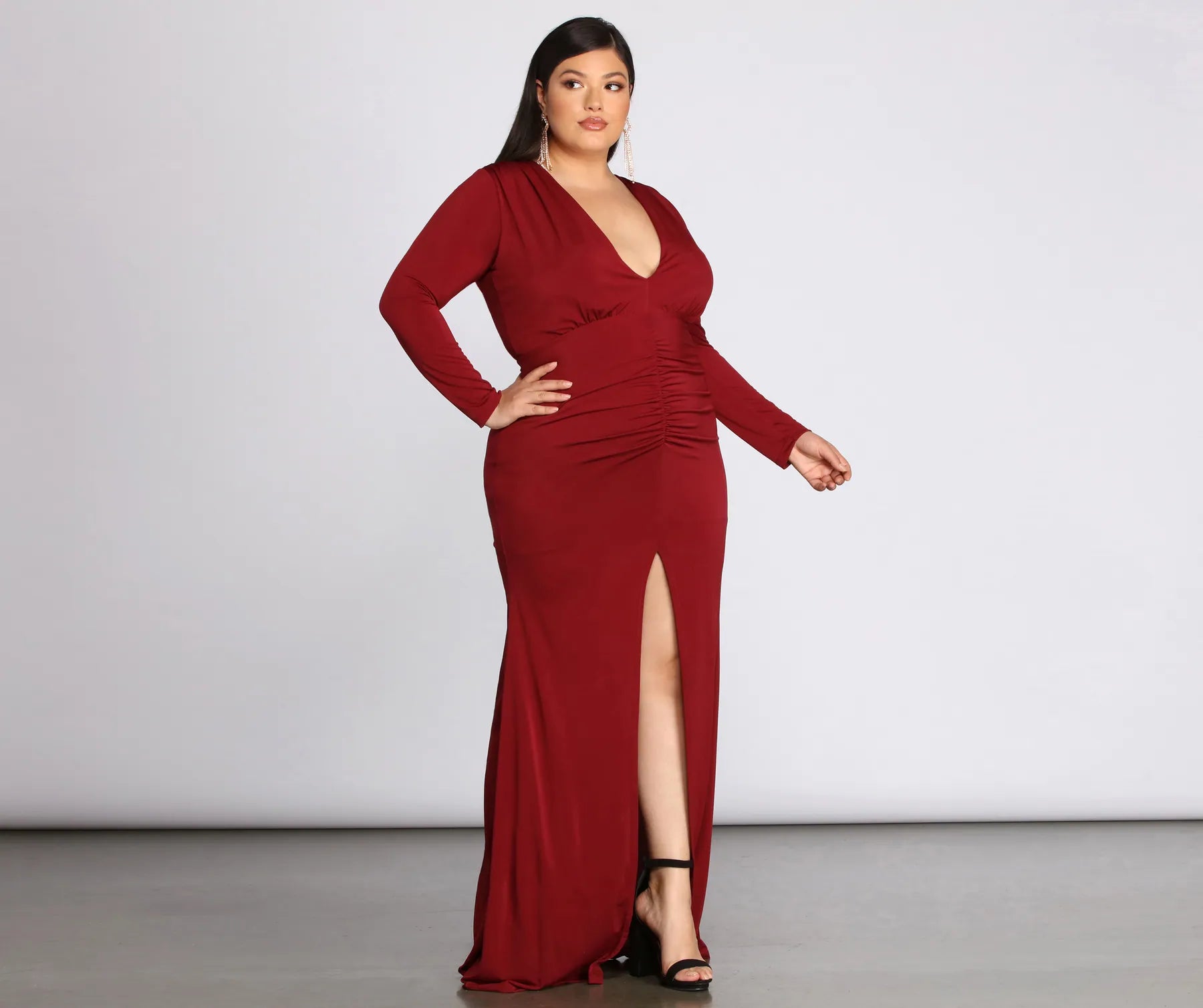 Plus Denise Formal Plunging Ruched Dress