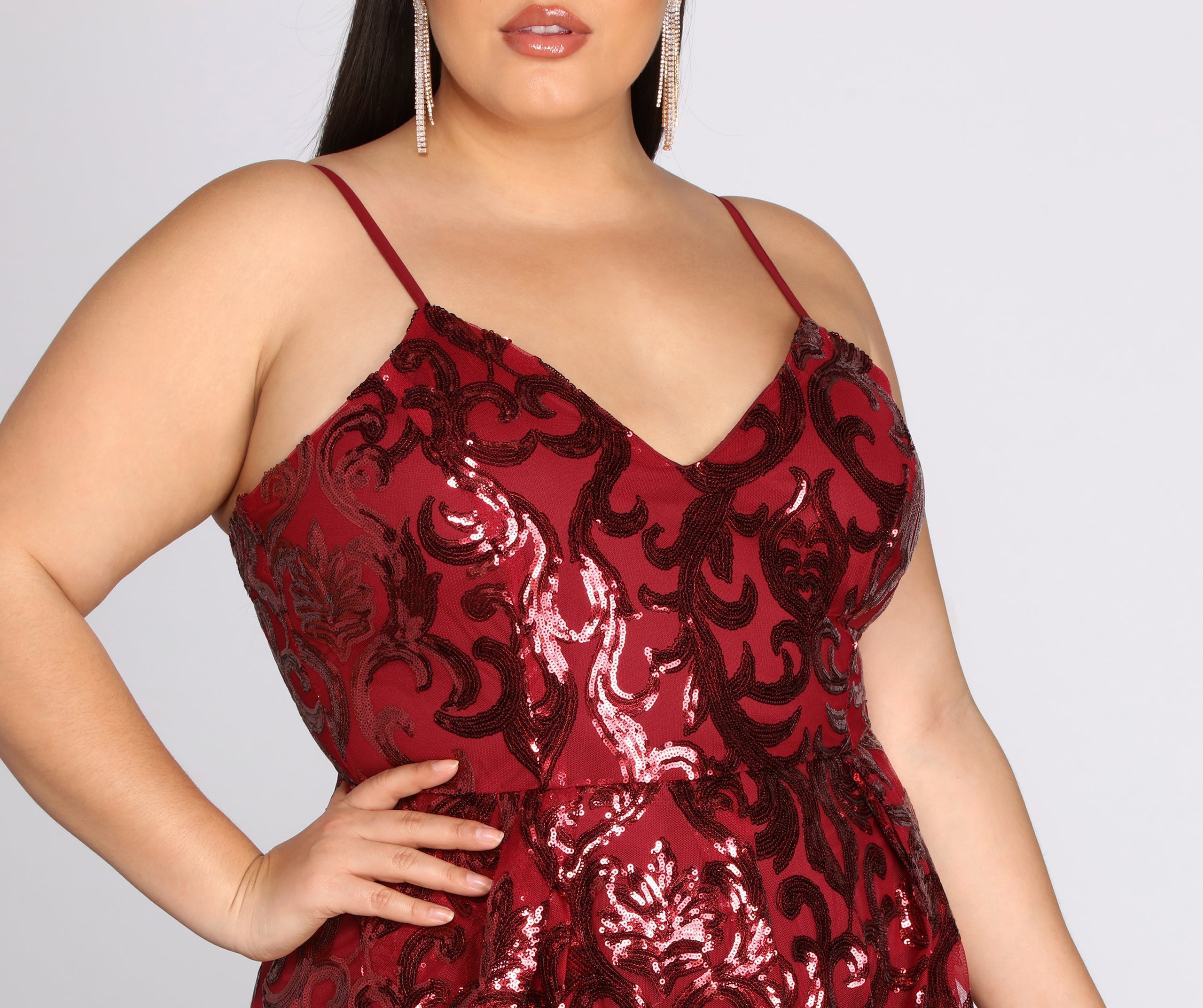 Plus Juliet Formal Sequin Scroll Dress